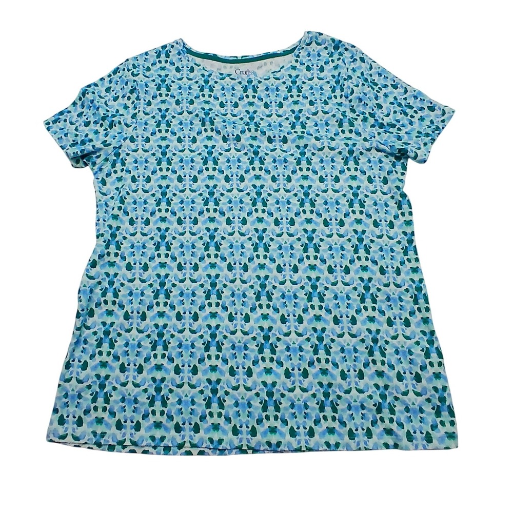 Croft & Barrow Blue Green Abstract Print‎ Classic Tee Cotton Women's PM